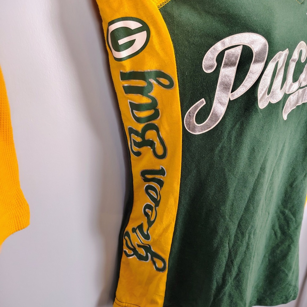 Hands High Green Bay Packers Womens XS V-Neck Long Sleeve Shirt Green Yellow NFL - Picture 4 of 8